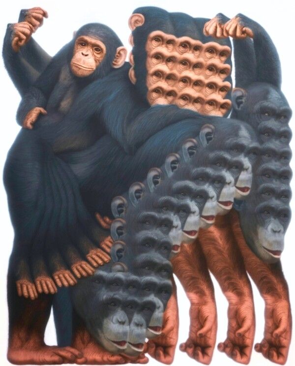 ▲ 이영욱, 길을 잃자 우리는 남 탓을 하며 불안함을 해소하고자 했지만, 불안함은 더욱 증폭되었다., 2023, acrylic on linen, 162.2×130.3cm / 사진: 아트센터 화이트블럭 제공&nbsp;