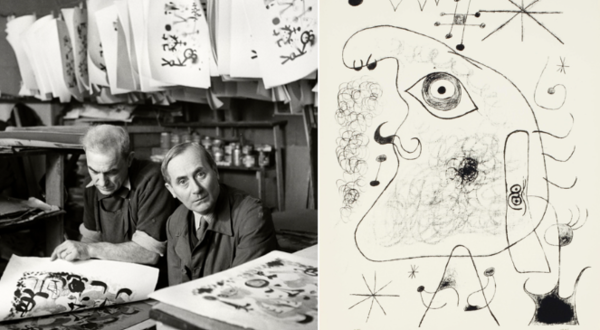 ▲ Joan Miró at Mourlot Studios in Paris, checking printing of lithograph plate 7 for his ‘Album 13’ / 사진: 뉴스프링프로젝트 제공&nbsp;