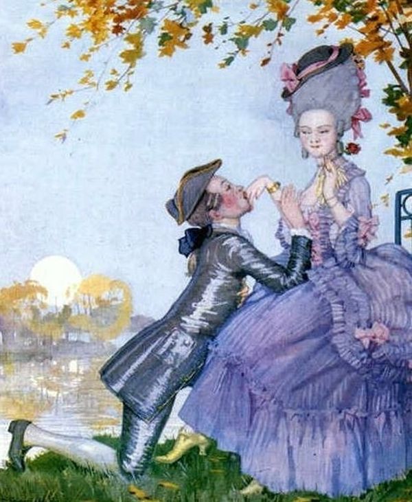 ▲ 여인 앞에 무릎을 꿇고 있는 청년