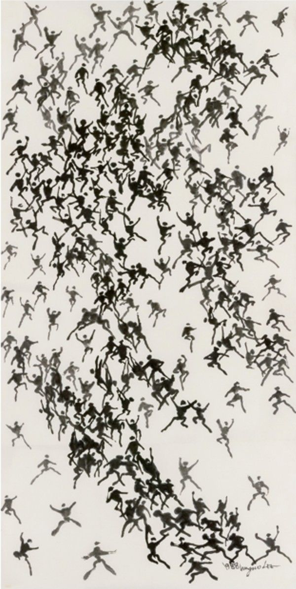 ▲ 이응노, 군상, 1988, 한지에 먹, 179x91cm / 사진: 갤러리 바지우 제공&nbsp;