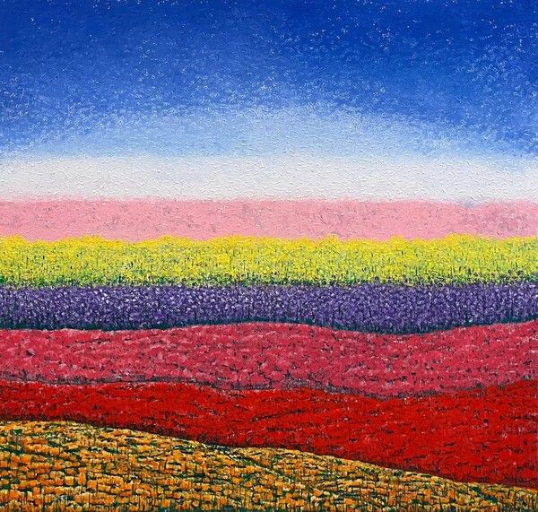 ▲ When Light Sings to the Earth (빛이 땅에게 노래할 때),&nbsp; oil on canvas, 121.9x121.9cm, 2023 / 사진: 갤러리이레 제공&nbsp;