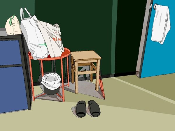 ▲ 업그레이된 모텔 방에서, 전날 밤 초대형 바퀴벌레와 벌인 촌극을 되새기며 / 그림: 정혜원