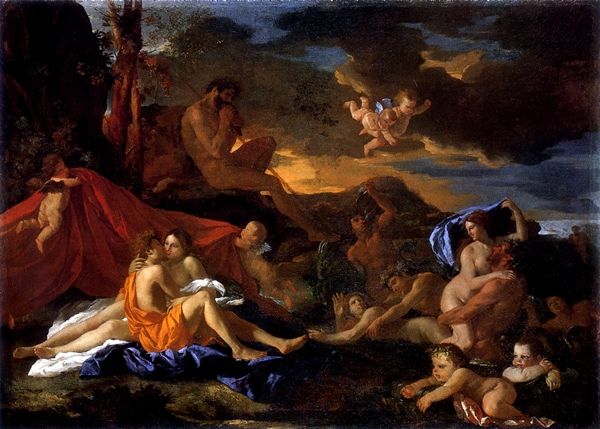 ▲ Acis and galatea – Poussin(1629), 바위 위에 앉아 악기를 연주하는 남성이 폴리페무스