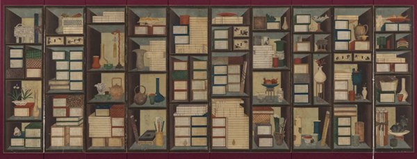 ▲ 정조의 문체반정 의지를 담은 그림인 책가도, 19세기말~20세기 초 / 사진: 문화재청 제공