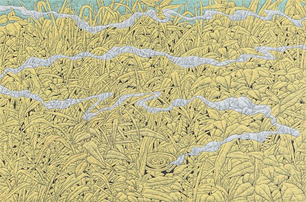 ▲ 김형주, 노란 식물과 향 2 Yellow Plant and Scent 2, 2024, acrylic, ink on hanji, mounted on canvas, 60.6×90.9cm / 사진: 아트센터 화이트블럭 제공