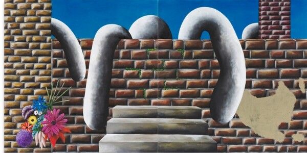 ▲ Andreas Schulze,&nbsp;Untitled (The Visit),&nbsp;2025,&nbsp;Acrylic on nettle cloth / 사진: 신세계갤러리 제공&nbsp;