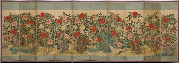 ▲ 모란도 십폭 병풍, 국립중앙박물관