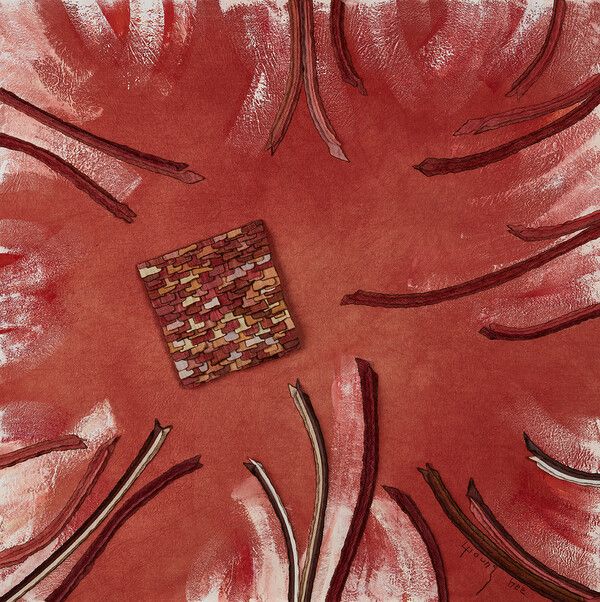 ▲ 모란, 85cnX85cm, Mixed media-fabric on other base and oriental painting, 2025 / 사진: 갤러리은 제공&nbsp;