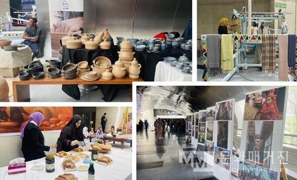 ▲ 전시장 풍경. 도자기, 직물, 전통 음식, 사진 전시가 한자리에 모여 이집트의 생활과 문화를 보여주는 전시장 모습이다. 공예와 음식, 사람들의 일상이 어우러져 생생한 문화의 장을 이룬다 / 사진: 한민광 제공