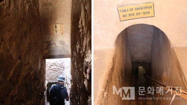 ▲ 룩소르 노동자의 마을. 오른쪽은 이네르카 무덤 입구, 원쪽은 센누템 무덤 입구로 내려가는 통로다. 좁고 깊게 이어진 길이 고대 이집트 무덤의 은밀함과 신성함을 잘 보여준다 / 사진: 한민광 제공