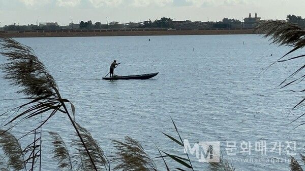 ▲ 나일강 하류(알렉산드리아 부근). 나일강 하류의 한적한 물길 위에서 한 어부가 작은 배를 저어가며 그물을 내리고 있다. 바람에 흔들리는 갈대 사이로 고요한 풍경이 시간의 흐름마저 잊게 만든다 / 사진: 한민광 제공