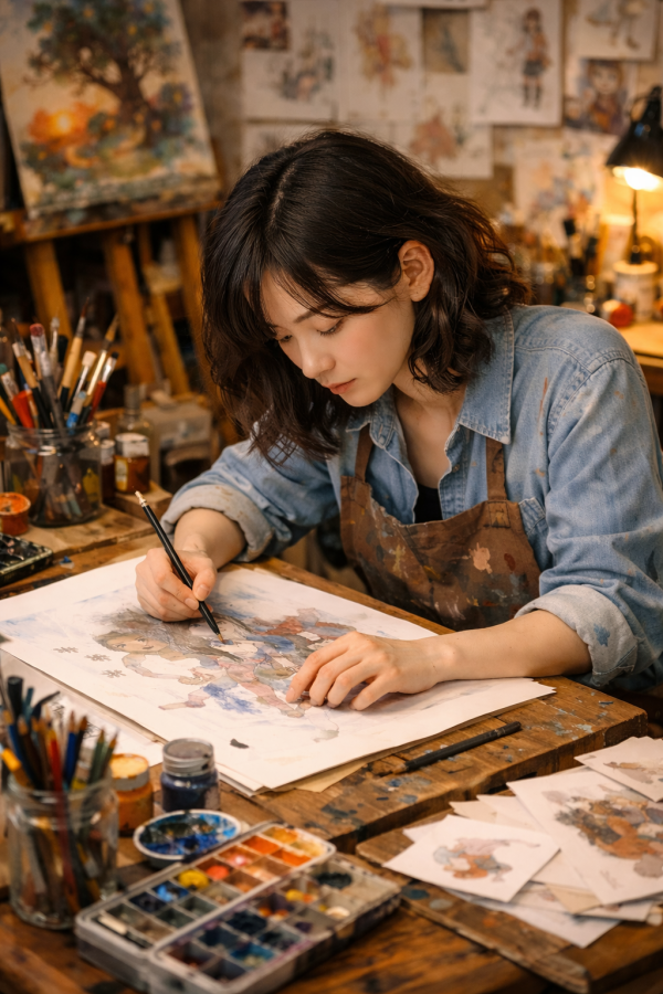 ▲ 그림을 그리고 있는 작가 이미지, CHAT GPT 사용