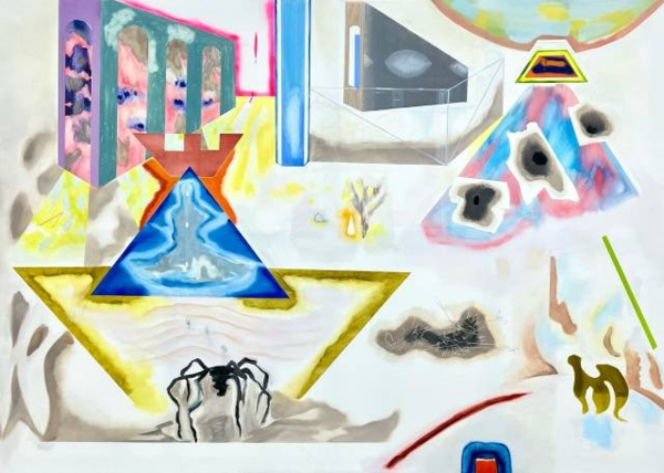 ▲ 박무아(대구예술대학교), 어디에도 정착하지 못하지만 어디서든 의미를 만들어 내는, 2025, Oil and ashes on canvas, 260x180cm / 사진: 어울아트센터 제공&nbsp;