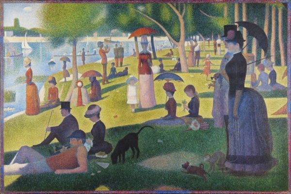 ▲ 조르주 쇠라(Georges Seurat), 그랑드 자트 섬의 일요일 오후(A Sunday Afternoon on the Island of La Grande Jatte), 1884-1886, 미국 시카고 미술관(Art Institute of Chicago) 소장