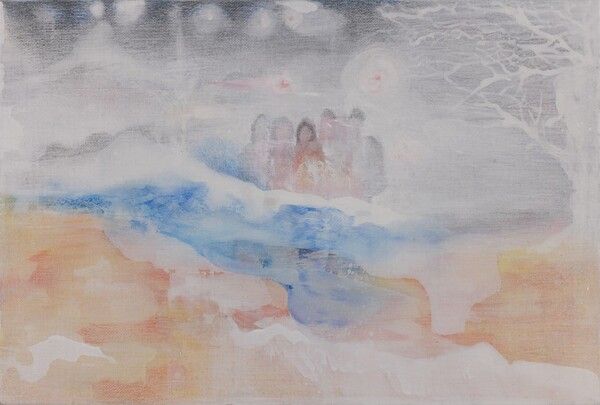 ▲ 그림이 그린 그림, 엄마가 있었던 자리(엄마-되기)1, 2025~2026, 캔버스에 연필, 색연필, 아크릴, 유화, 27.5x40.5cm / 사진: 작가 제공&nbsp;
