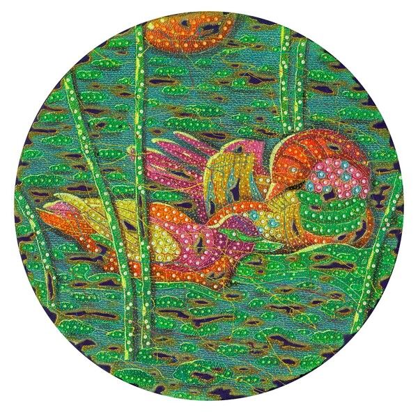 ▲ 진더펑, Hole-Loving On the Edge 破洞--爱的界面, 2019, acrylic on canvas, 100×100cm / 사진: 아트센터 화이트블럭 제공