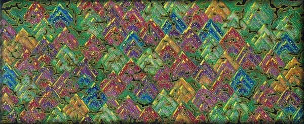 ▲ 진더펑, Decoding-Equal Mountains 破解--平等山頭, 2019, acrylic on canvas, 90×220cm / 사진: 아트센터 화이트블럭 제공&nbsp;