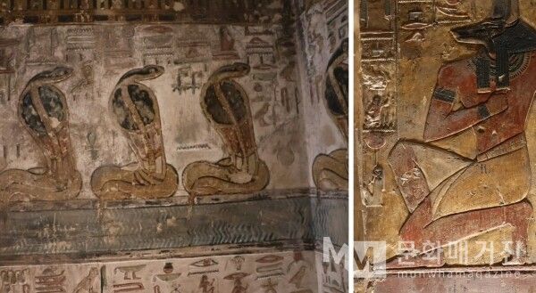 ▲ 세 마리의 뱀이 고개를 치켜든 채 정면을 응시하고 있다. 이들은 세티 1세의 잠을 깨우는 악한 기운을 막아내는 최후의 감시자처럼 느껴진다 / 사진: 한민광 제공