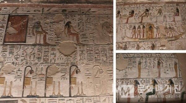 ▲ 세티 1세의 후손들과 신하들로 추정되는 벽화들. 일정한 리듬을 가지고 반복되는 배치는 공간에 장엄한 통일감을 부여한다 / 사진: 한민광 제공