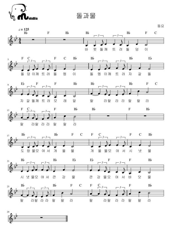 ▲ '돌과 물' 악보
