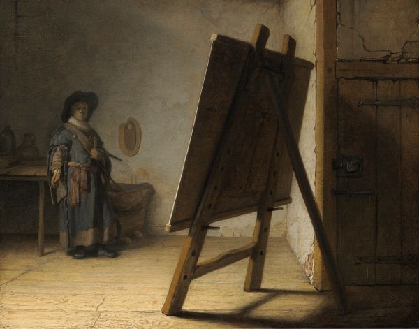 ▲ The Artist in his Studio, Rembrandt van Rijn, Oil on panel, 1629