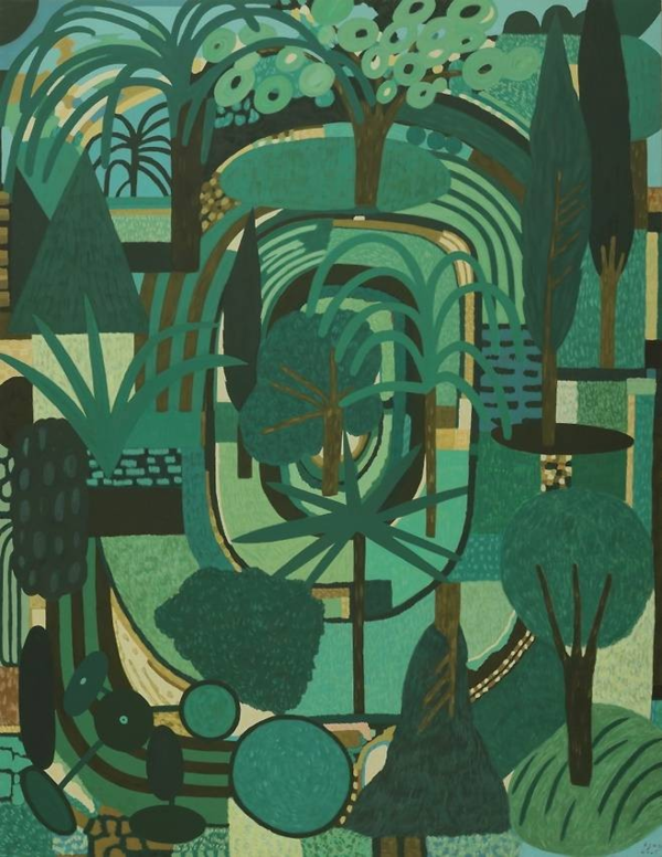 ▲ 김현숙, 서 있는 숲, 2025, 145.5x112.1cm, 장지에 혼합재료 / 사진: 제주현대미술관 제공&nbsp;