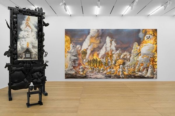 ▲ 노상호, 2024년 아라리오갤러리 서울 개인전 '홀리(HOLY)' 에서 선보인 핵심 작품들의 전시 전경