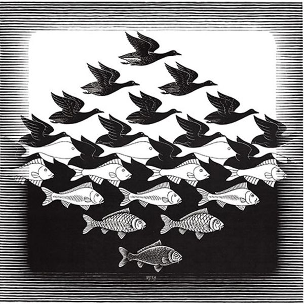 ▲ M.C. 에셔(M.C. Escher), 하늘과 물 I (Sky and Water I), 목판화, 1938