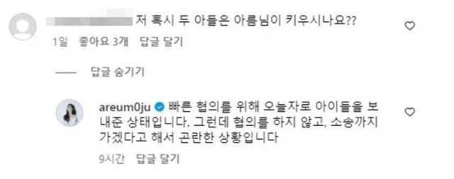 원활한 이혼을 위해 양육권까지 포기했다는 아름 / SNS