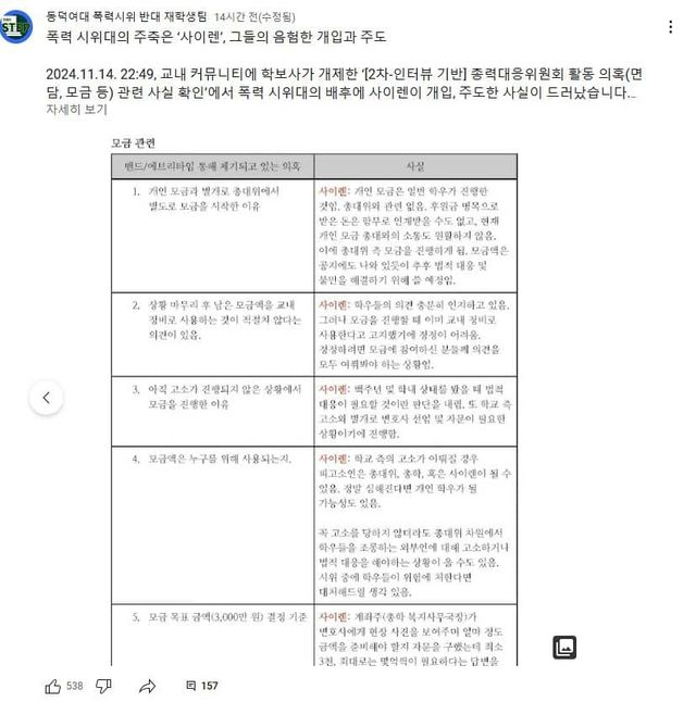 동덕여대 폭력시위 반대 재학생팀 STEP이 공개한 총력대응위원회 관련 내부 인터뷰 자료