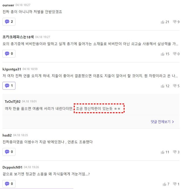이윤진이 제기한 '김범수&nbsp; 불법 총기 소지' 의혹에 대한 네티즌 반응