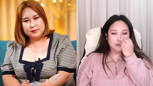 트랜스젠더 풍자가 눈물을 보이며 우는 사진