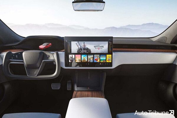 ▲테슬라 모델 S 요크 스티어링 휠(사진=테슬라)