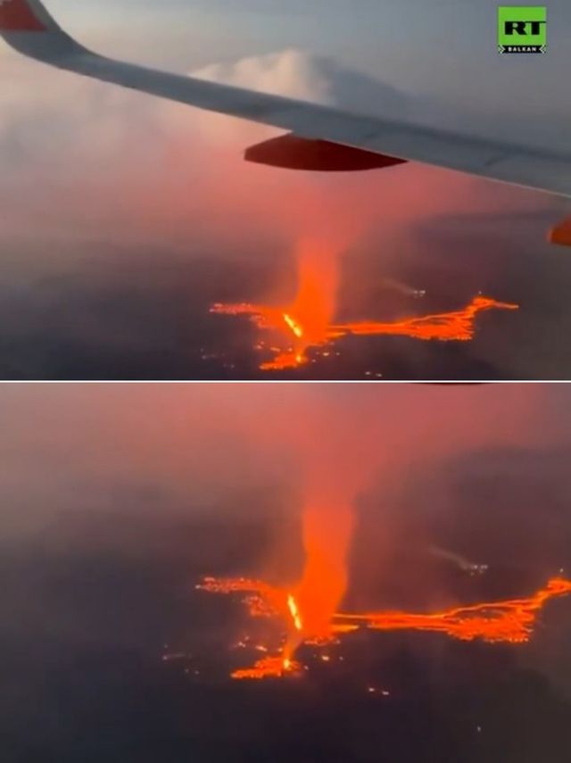 ▲&nbsp;여객기에서 바라본 아이슬란드 화산 폭발 모습&nbsp; (사진=X, @OlgicaRajkovic)