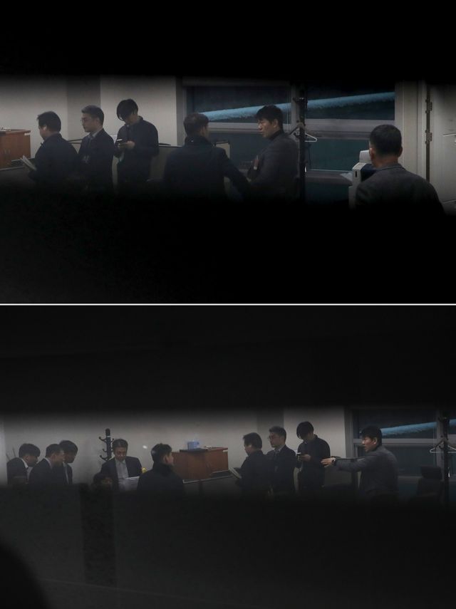 ▲&nbsp;창원지검 관계자들이 27일 오후 서울 여의도 국회 의원회관 국민의힘 기획조정국 사무실로 진입했다. (사진=뉴스1)