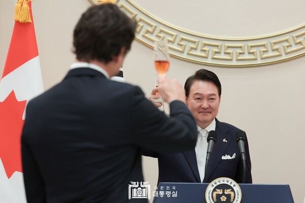 ▲5월 17일 저스틴 트뤼도 캐나다 총리와 만찬을 가진 윤 대통령 (사진= 대한민국 대통령실)