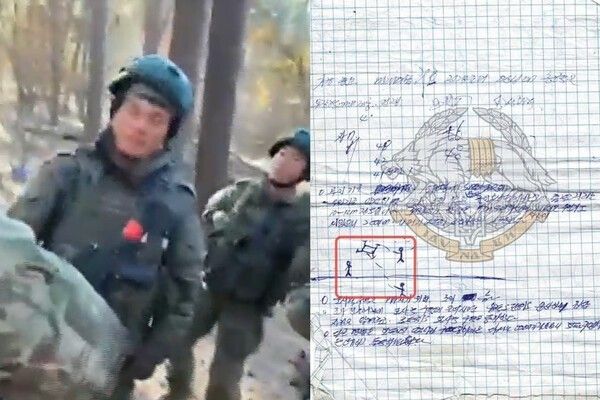 ▲쿠르스크에 파병된 북한군과 수첩에 적힌 드론 사냥법 (사진= YTN NEWS, 우크라이나 특수전사령부 SNS)
