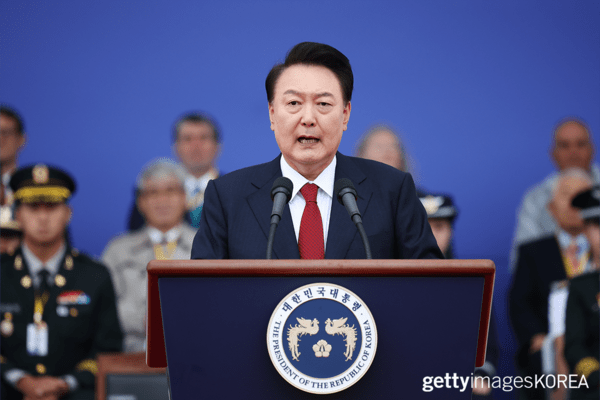 ▲국군의 날 기념식에서 연설하는 윤 대통령 (사진= gettyimagesKOREA)&nbsp;