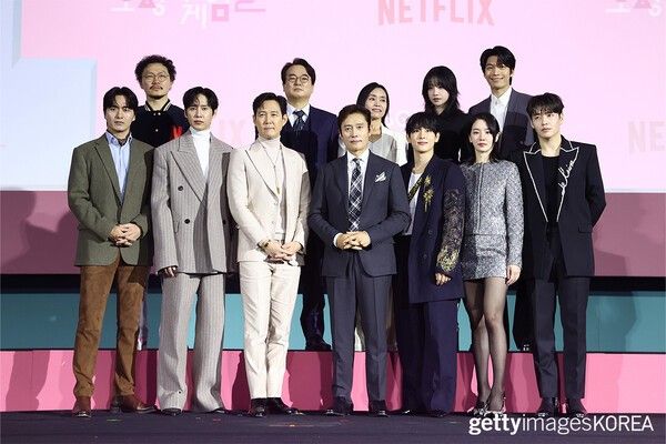 ▲9일 '오징어 게임 2' 제작발표회에 참가한 출연진들 (사진=gettyimagesKOREA)&nbsp;