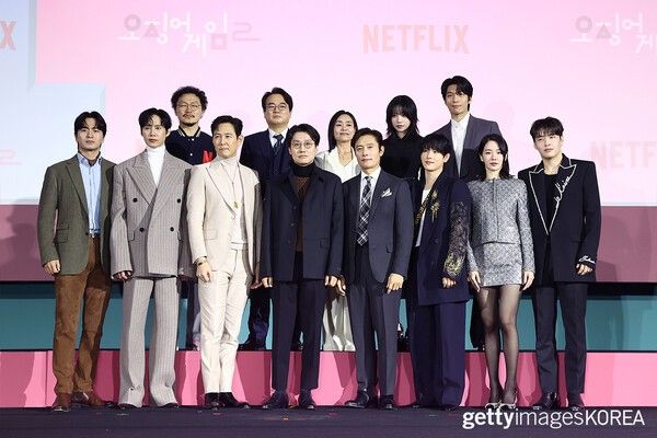 ▲9일 '오징어 게임 2' 제작발표회에 참가한 출연진들 (사진=gettyimagesKOREA)&nbsp;