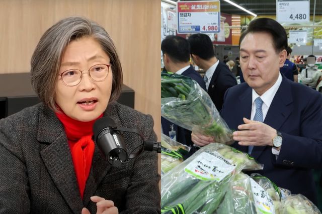 ▲국민의힘 이수정 후보와 윤석열 대통령 (사진=JTBC 장르만 여의도 캡쳐, 연합뉴스)