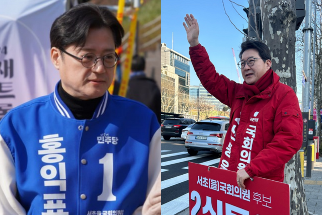 ▲홍익표 더불어민주당 서초을 후보(왼쪽)와 신동욱 국민의힘 후보 (사진=홍익표, 신동욱 블로그)