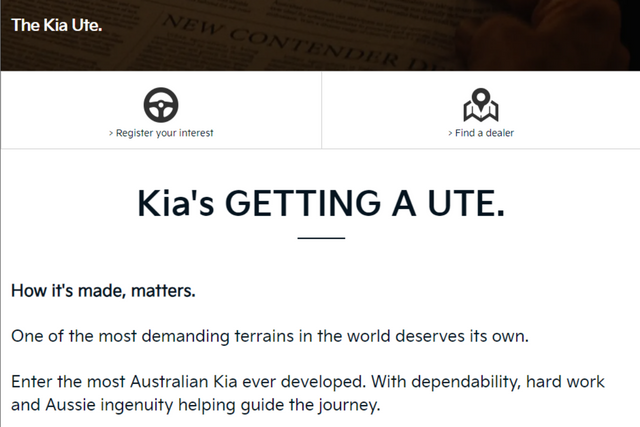 ▲기아가 새로운 픽업트럭을 소개하는 페이지(사진=기아 호주법인)
