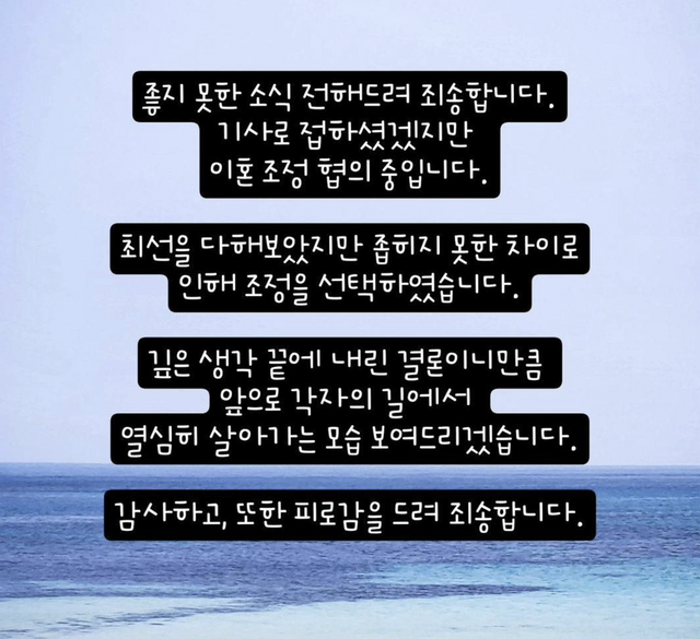 ▲서유리 이혼 발표 (사진=서유리 SNS)