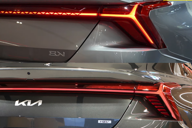 ▲기아 신형 K8 현행 모델과 신형 예상도 테일램프 비교. 위가 현행, 아래가 신형 예상도다.(사진=유튜브 '뉴욕맘모스')