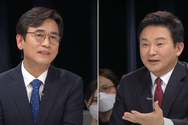 ▲MBC 100분 토론 출연한 유시민 전 노무현재단 이사장과 원희룡 전 국토교통부 장관 (사진=유튜브 MBC 100분 토론)