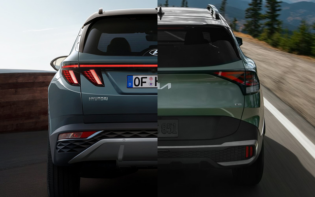 ▲현대 구형 투싼, 기아 현행 스포티지 후면(사진=현대차, 기아)