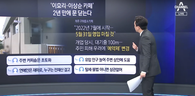 ▲이효리 카페 영업 종료 (사진=채널A 뉴스 TOP10)