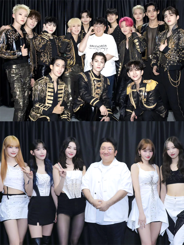 ▲방시혁, 세븐틴, 르세라핌 (사진=방시혁 SNS)