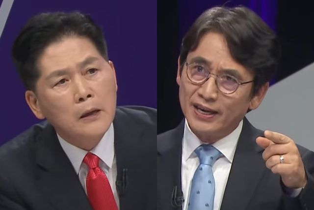 ▲MBC 100분 토론 출연한 김진 전 중앙일보 논설위원과 유시민 전 노무현재단 이사장 (사진=유튜브 MBC100분 토론)